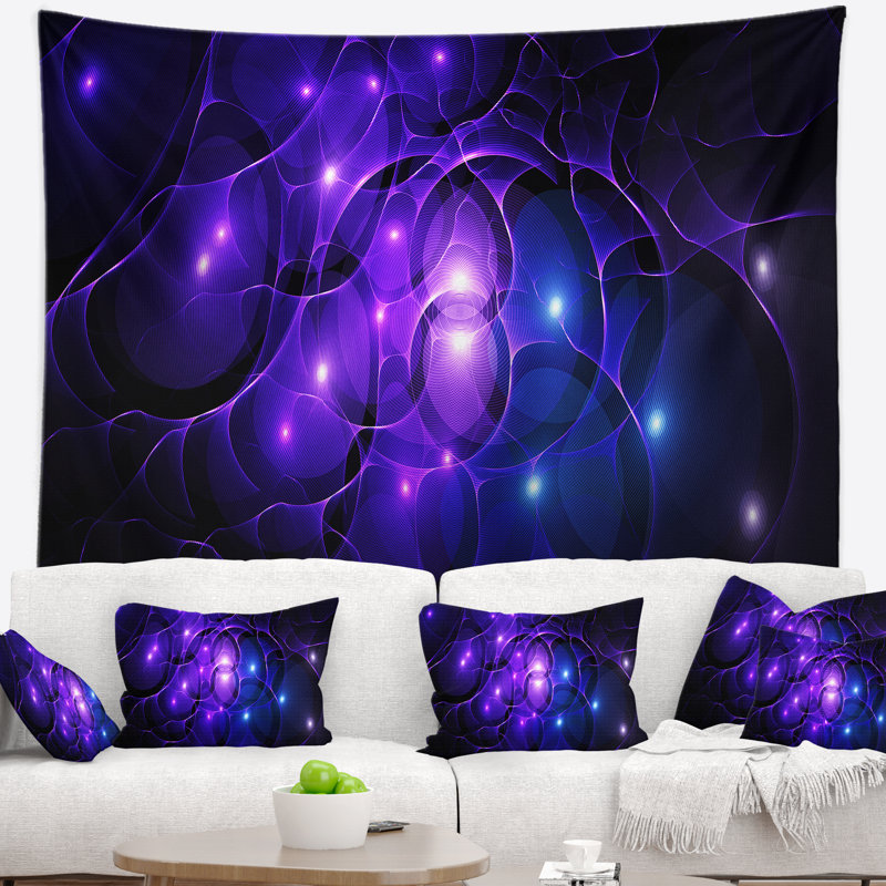 Tapisserie abstraite bleue avec cercles de l'espace fractal, H 32 po x l 39 po