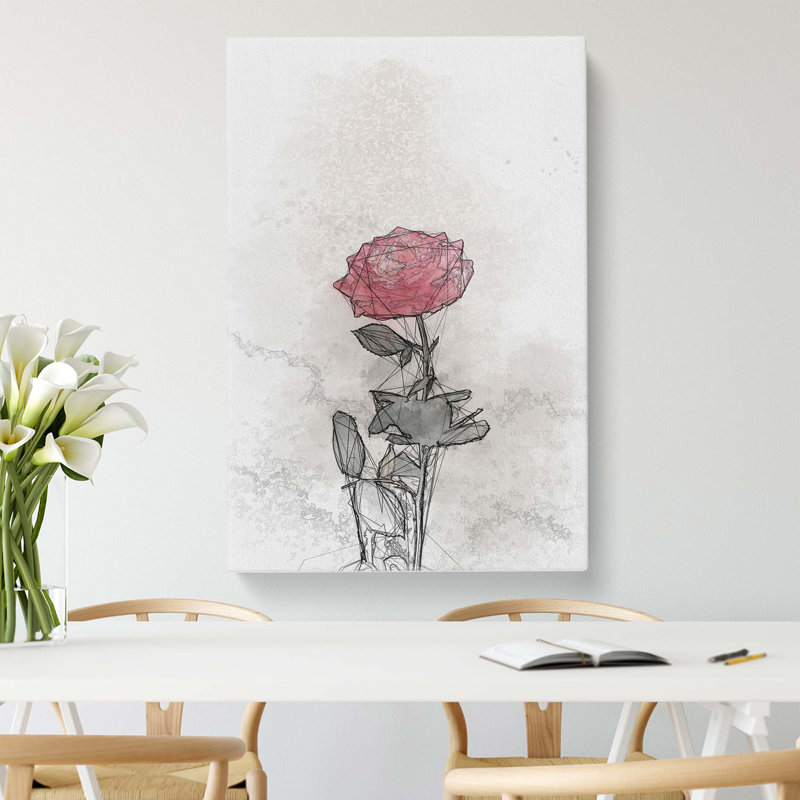 Climbing Pink Rose in Abstract - Wrapped Canvas, 76cm H x 50cm W x 3cm D