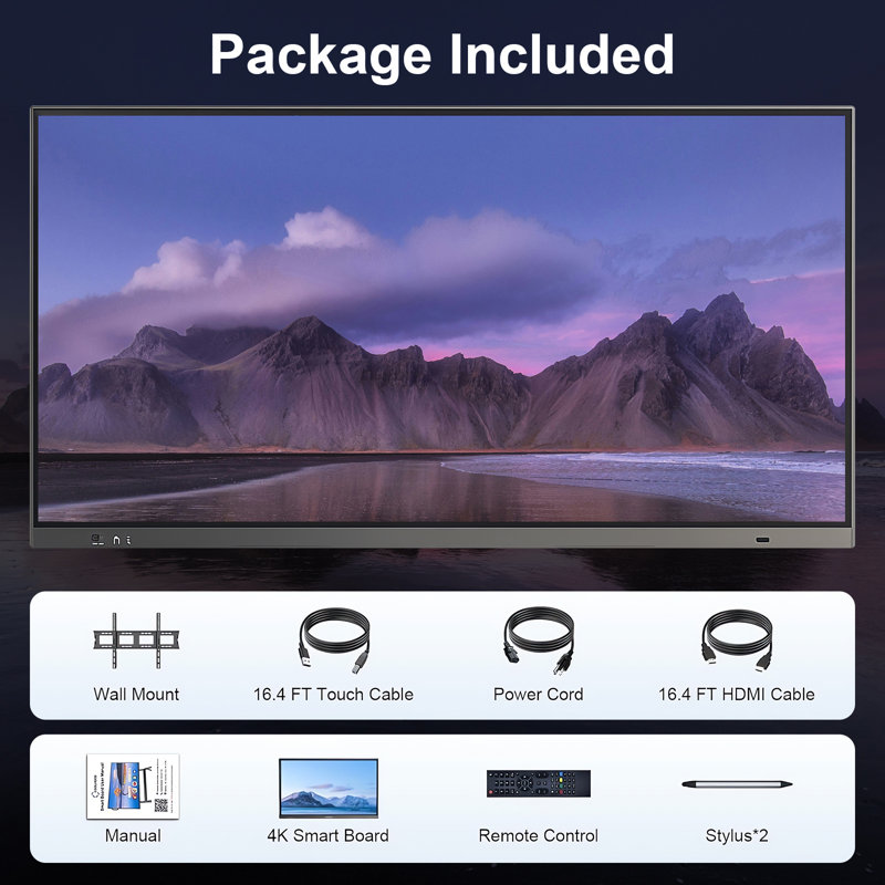 JYXCN Smart Board 55" Interactive Pro Dual System+Reverse Control for University Labs, Classroom and Office