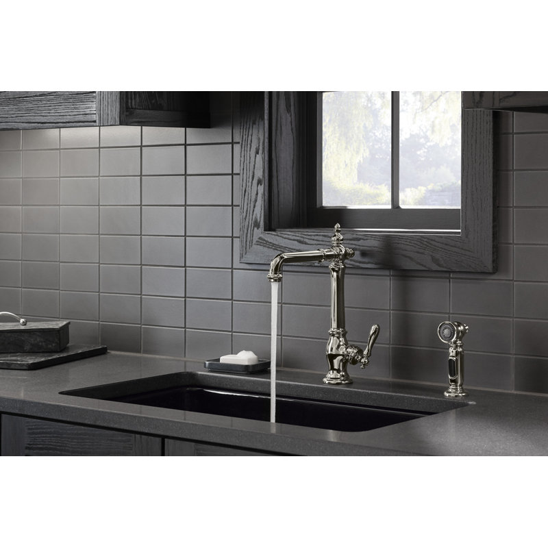 Artifacts® Single Handle Kitchen Sink Faucet with Accessories, Vibrant Brushed Moderne Brass