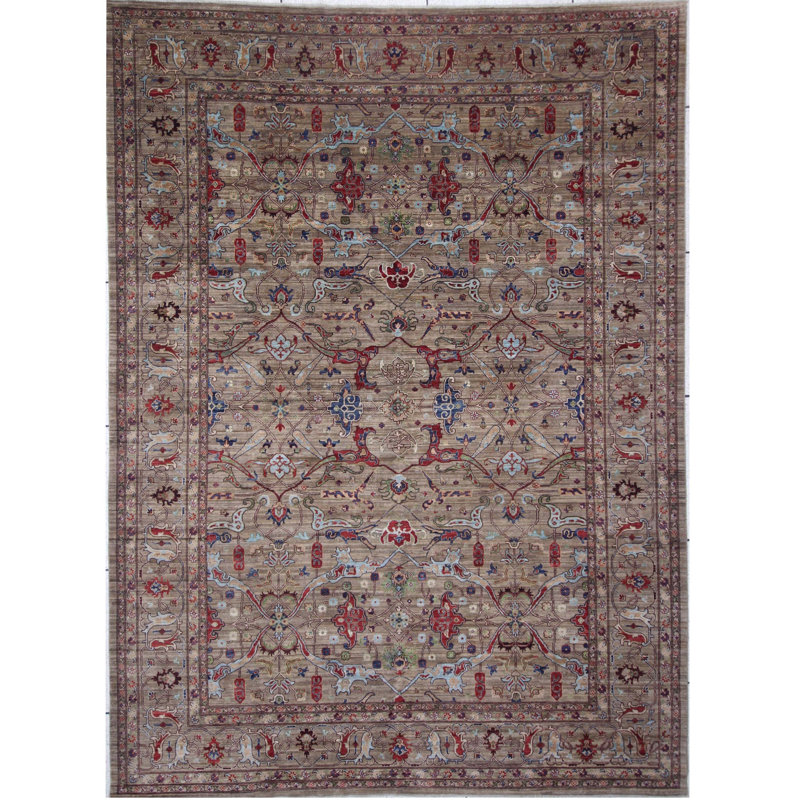 Tapis unique bleu / rouge / brun clair de 9 pi 10 po x 13 pi 6 po