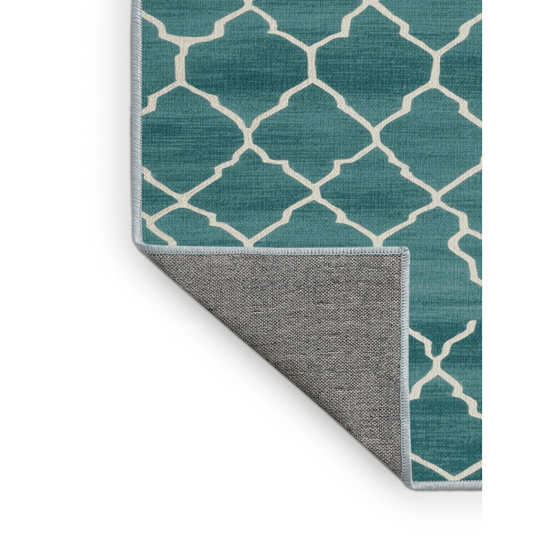 Tapis bleu en treillis lavable à la machine, Carré 3 pi