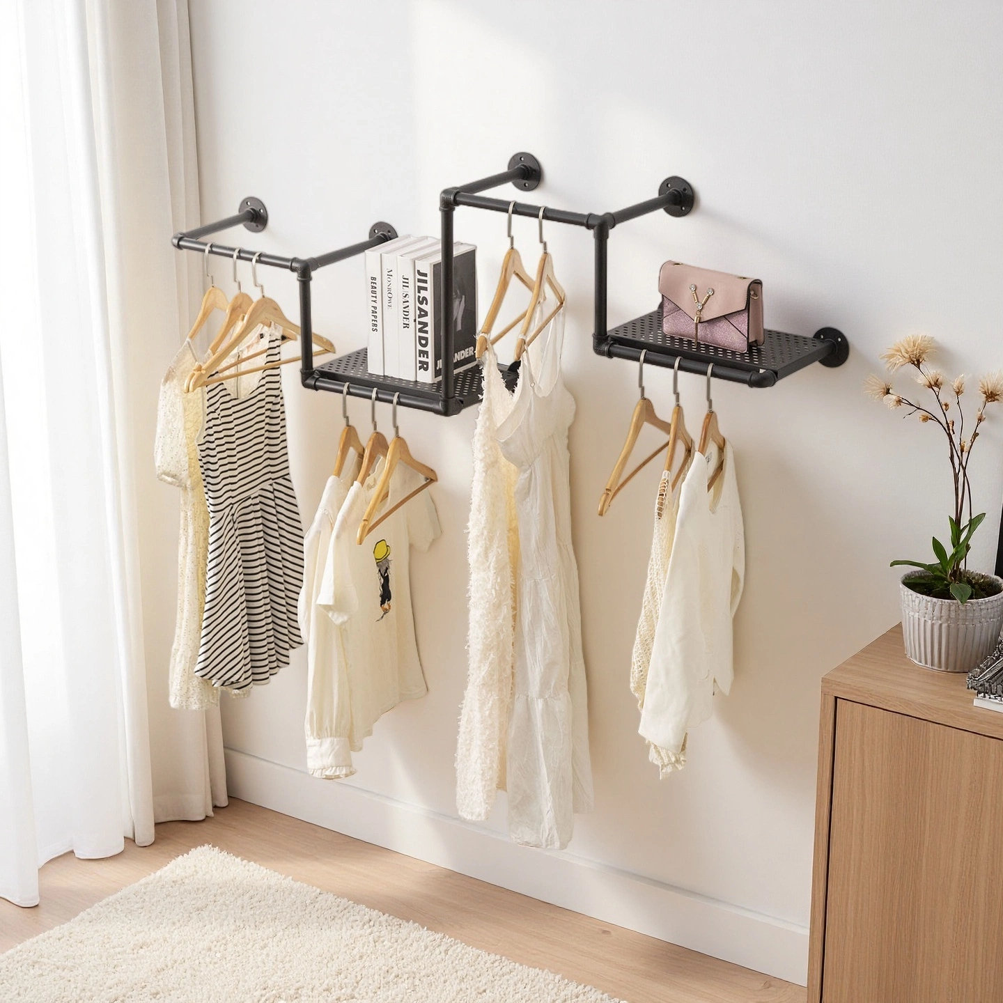 Williston Forge Wall Mounted Pipe Clothing Rack With Shelves ...