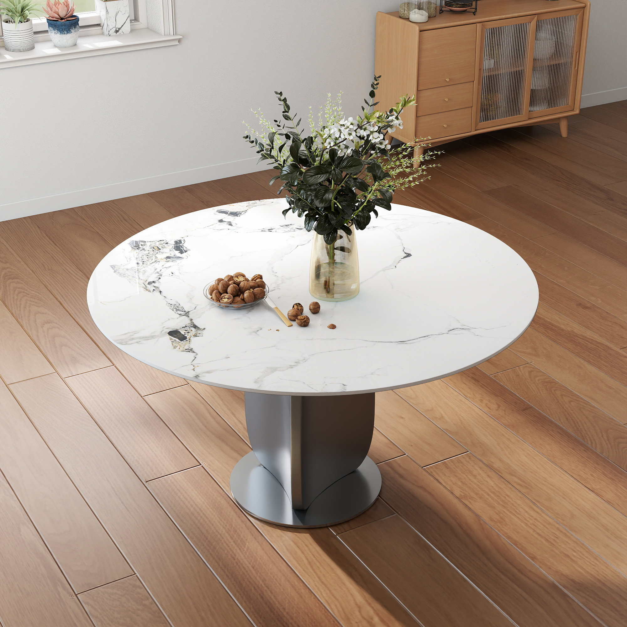 Brayden Studio 53.14" Modern Round Sintered Stone Dining Table ...