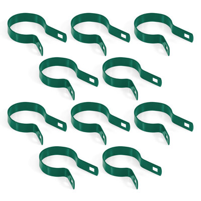 Pack of 10 Green Galvanized Tension Band for 2-3/8" Outside Diameter Post with Bolt & Nut, Heavy Duty Chain Link Fence Parts, Hardware for Chain Link Fence, Gate, Posts