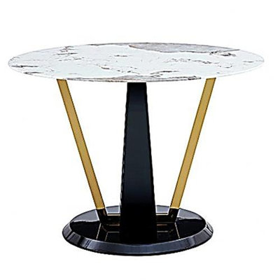 42 Inch Diameter Round Tempered Glass Dining Table - Modern Design, V-Shaped MDF Legs. Imitation Marble Texture Sticker,MDF Painting.