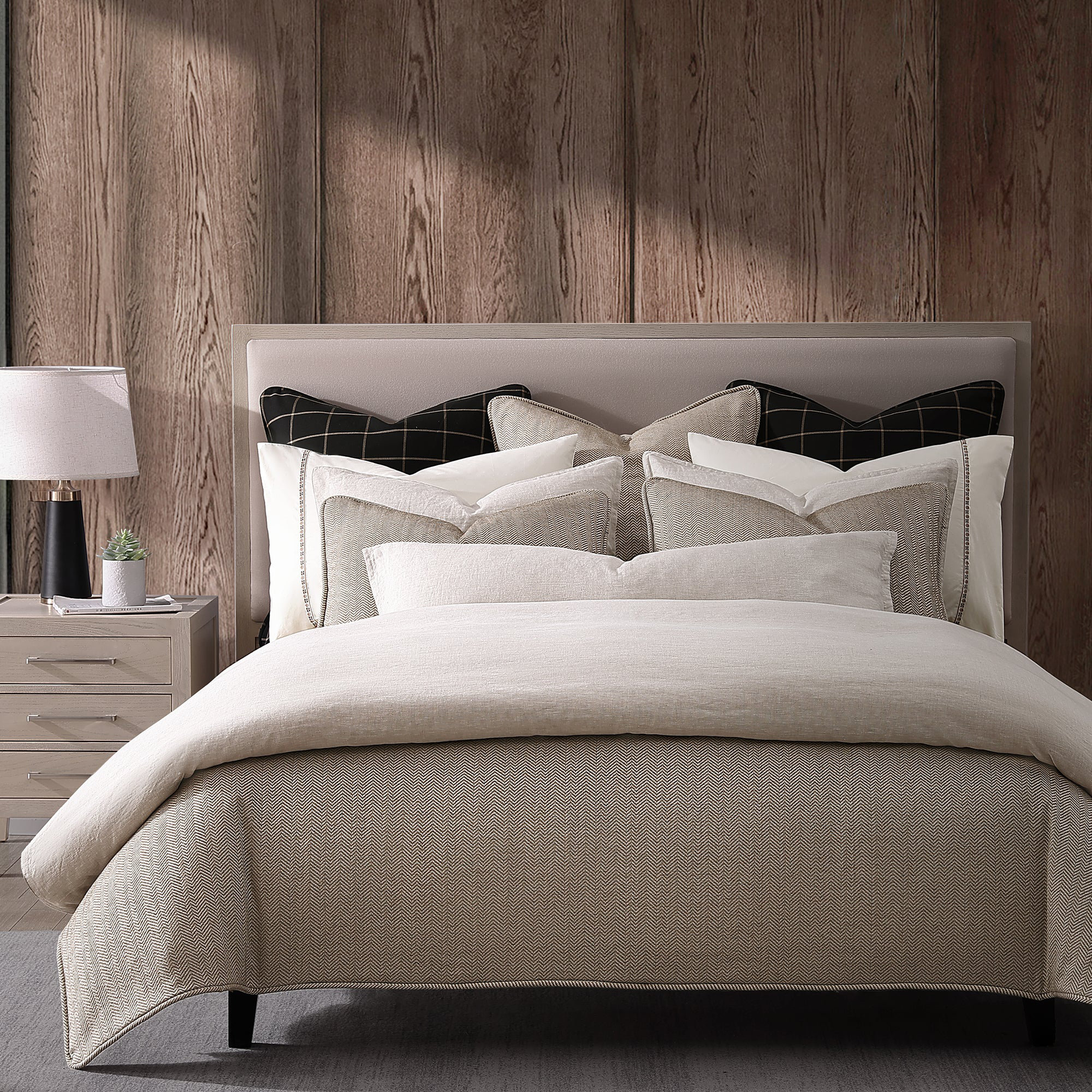 Chenille Herringbone Classic Modern Rustic Twill Woven 3 Pieces Duvet Cover Set, King Duvet Cover + 2 King Shams, Sand