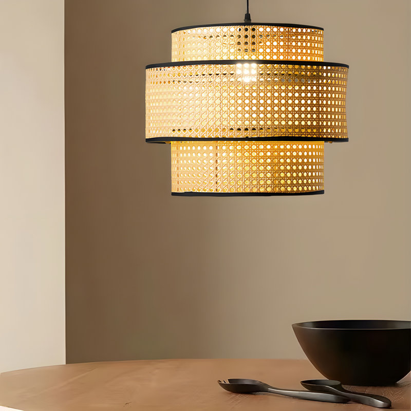 Luminaire suspendu en bambou tissé à 1 couche pour salon