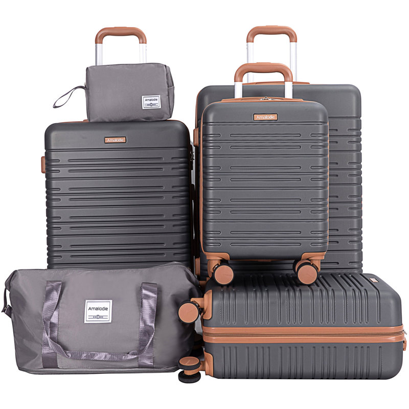 6 Piece Luggage Set, ABS Hard Shell Travel Suitcase with TSA Lock,GRAY