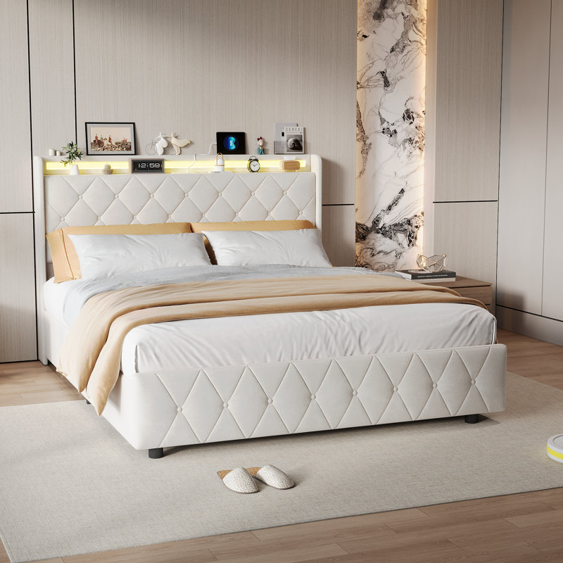 Upholstered Bed, European Double (140 x 200 cm), Beige