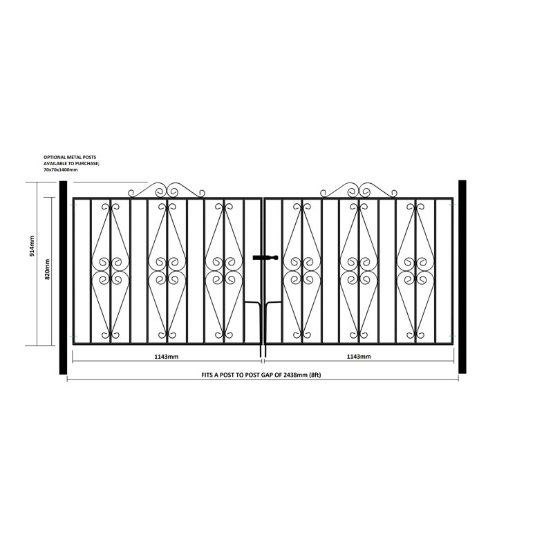 Brizendine Scroll Metal Driveway Garden Gate, 244cm W X 91cm H