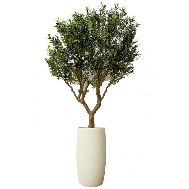 Artificial Olive Tree In Glossy Blue Lisbon Planter, Beige