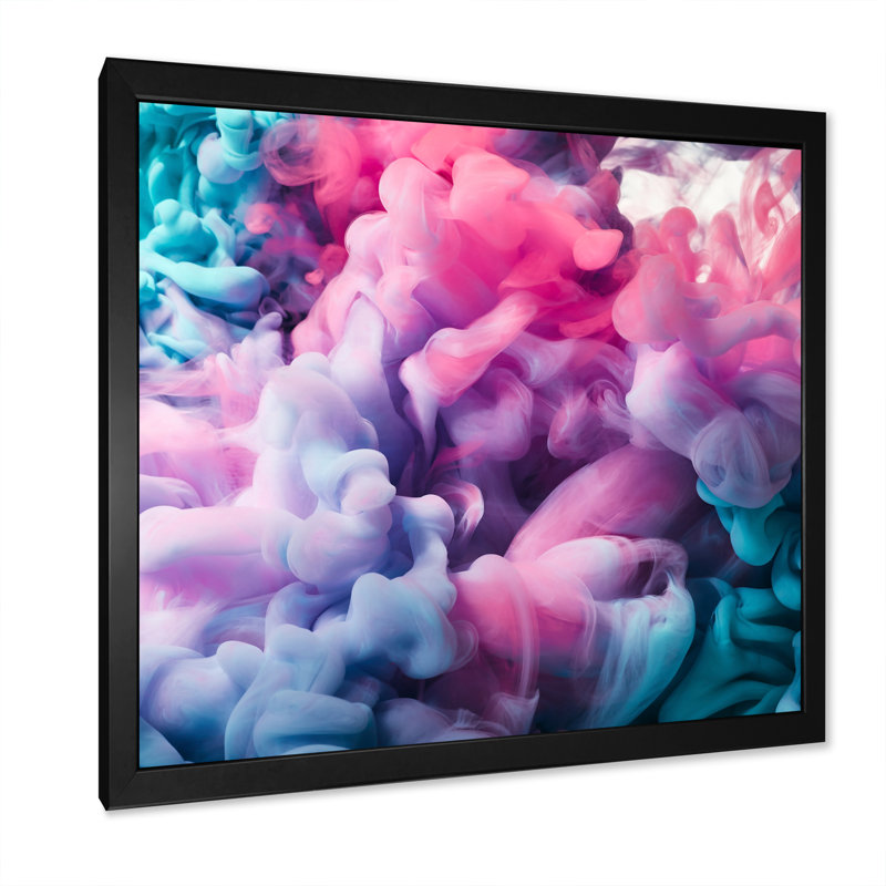 Rose et bleu liquide à l'encre liquide II - Art mural moderne et contemporain sur toile, Cadre photo noir