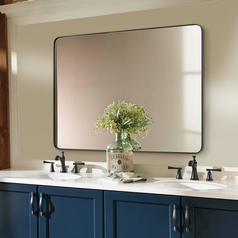 Miroir rectangulaire en acier inoxydable Inse, Noir mat, 48 po x 36 po