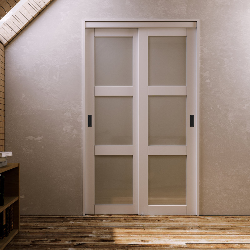 48 in. x 80 in. White Tempered Frosted Glass Sliding Closet Door