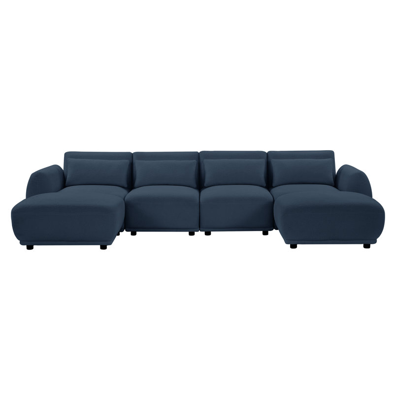 Modular Teddy Velvet Sectional Sofa – Cozy, Flexible 3 Seaters And Ottoman For Any Space, Blue Teddy