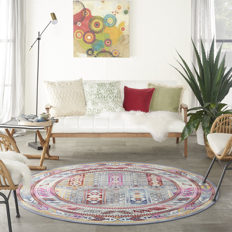 Oldham Ikat Area Rug, Round 172cm