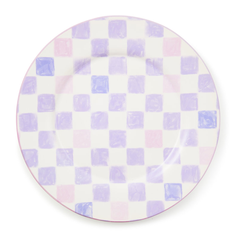Check Round Platter, White/Purple