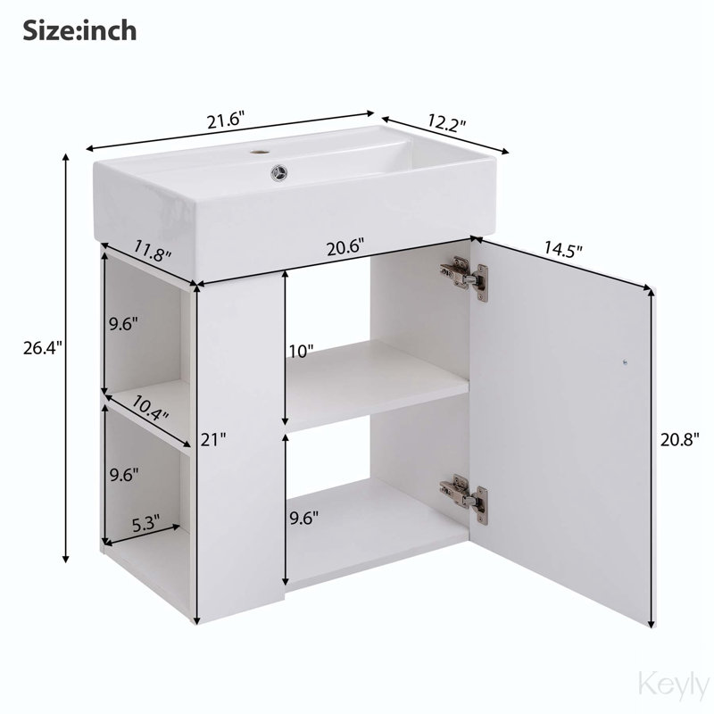 Meuble-lavabo simple 21,6 po avec plateau en céramique Frohlinde