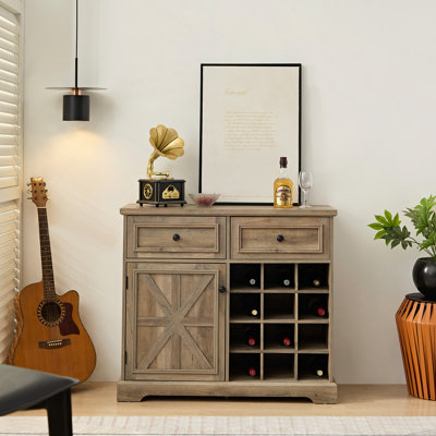 Buffet avec buffet de rangement avec 2 tiroirs, armoire à vin avec étagères à vin amovibles, armoire à boissons alcoolisées pour la cuisine, salle à manger