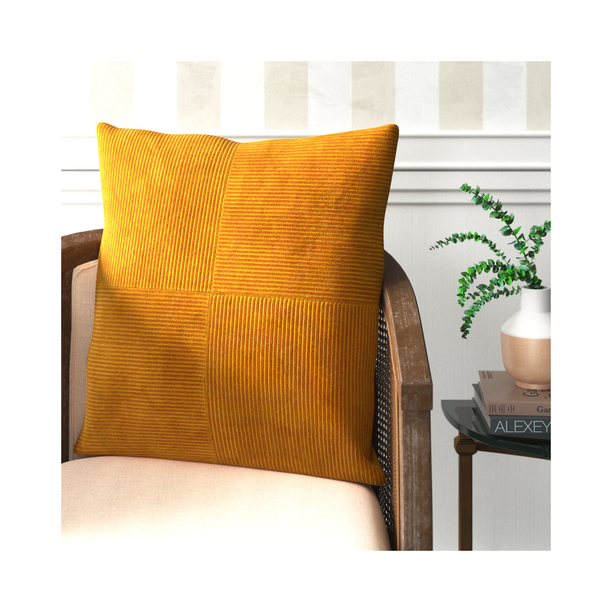 Selma Cotton Throw Pillow, Mustard, 22" x 22"