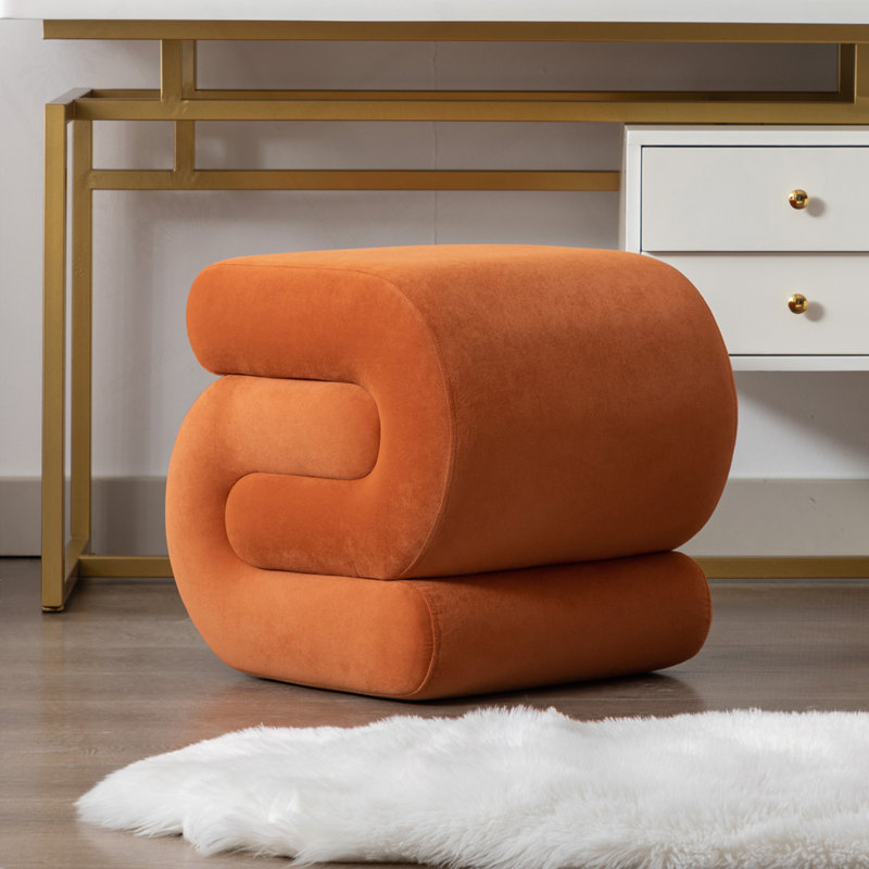 S-shape Ottoman Makeup Stool Footstool, Orange Velvet