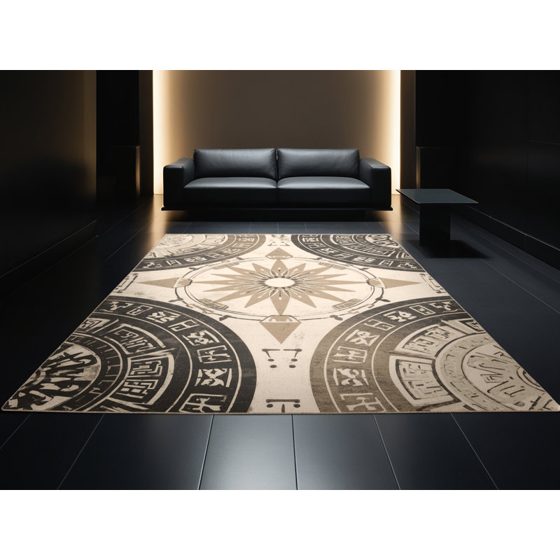 Tapis moelleux moelleux d'inspiration mondiale Earls - beige, 6' Round