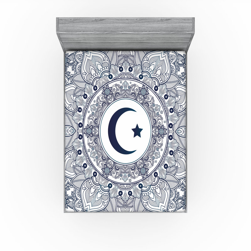 Drap-housse orange Ambesonne, Drap-housse de taille double, Bleu foncé / blanc / bleu sarcelle oriental