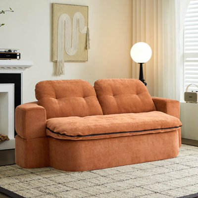 Modern Floor Sofa With 2 Pillows,Convertible Corduroy Fabric Foam-Filled Sleeper Sofa Bed, No Assembly Required,Convertible Sofa Cushion Unfolds Into Quilt,Folding Mattress For Living Room,Playroom