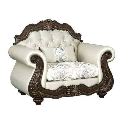 Pierce Beige Fabric & Cherry Finish Chair W/Pillow