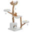 Tour à chat moderne pour grands chats avec 2 perchoirs à fleurs - Poteau à griffer en bois massif naturel avec une vraie branche - Mobilier de chat Boho de luxe avec lit en osier