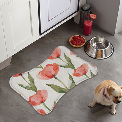 Tulip Watercolors - 1 Piece Bone Shape Feeding Mat