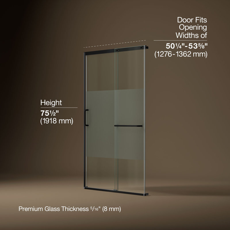 Elate Tall Sliding Shower Door, 75-1/2-In H X 50-1/4 - 53-5/8-In W, With Heavy 5/16-In Thick Crystal Clear Glass With Privacy Band