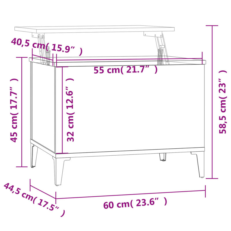 Allishia Lift Top Four Leg Coffee Table with Storage, Concrete Grey, 60x44.5x45 cm