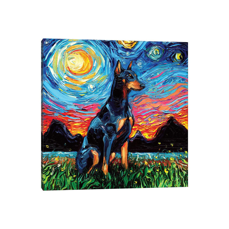 Doberman Night by Aja Trier - Wrapped Canvas Painting, 93.98 cm H x 93.98 cm W x 1.91 cm D
