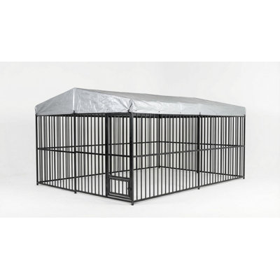 Large Metal Dog Run with Waterproof Roof & Feeding Doors – Outdoor Kennel for Backyard, 6m