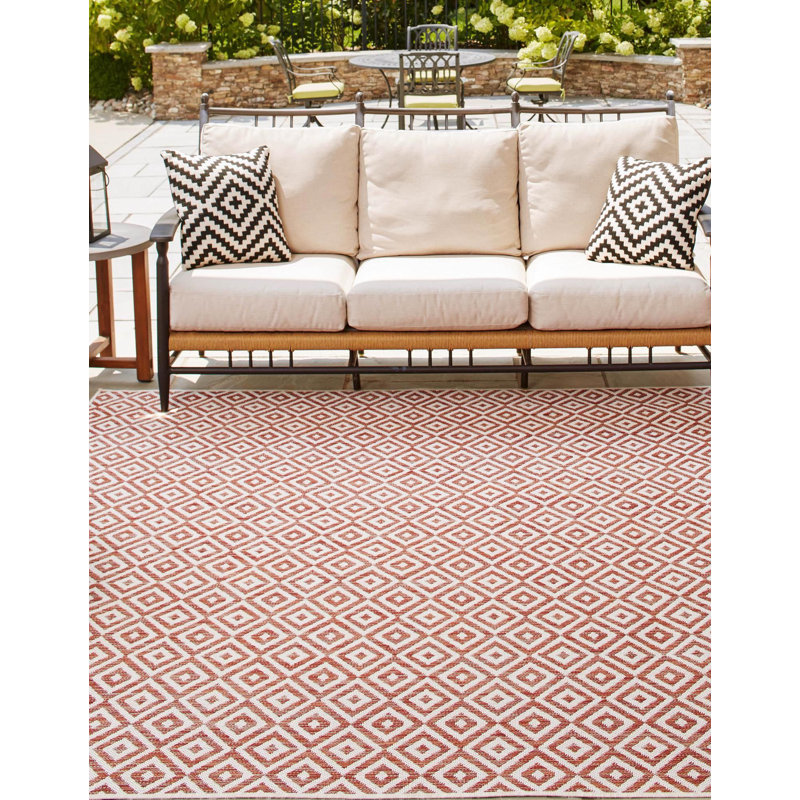 Outdoor Destiny Area Rug Red Color, Square 7'10"