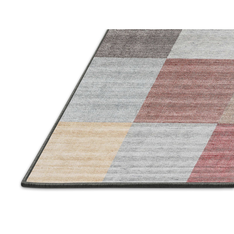 Tapis gris/rose/rouge contemporain, Rectangle 5 pi x 7 pi