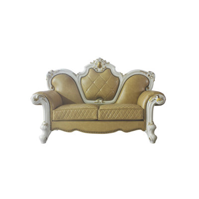 Causeuse et coussins décoratifs 70 po jaune doré et perle
