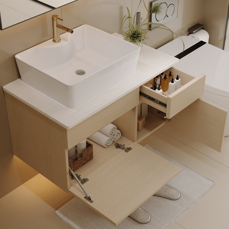 Meuble-lavabo flottant l 31,5 po avec lavabo, Nature