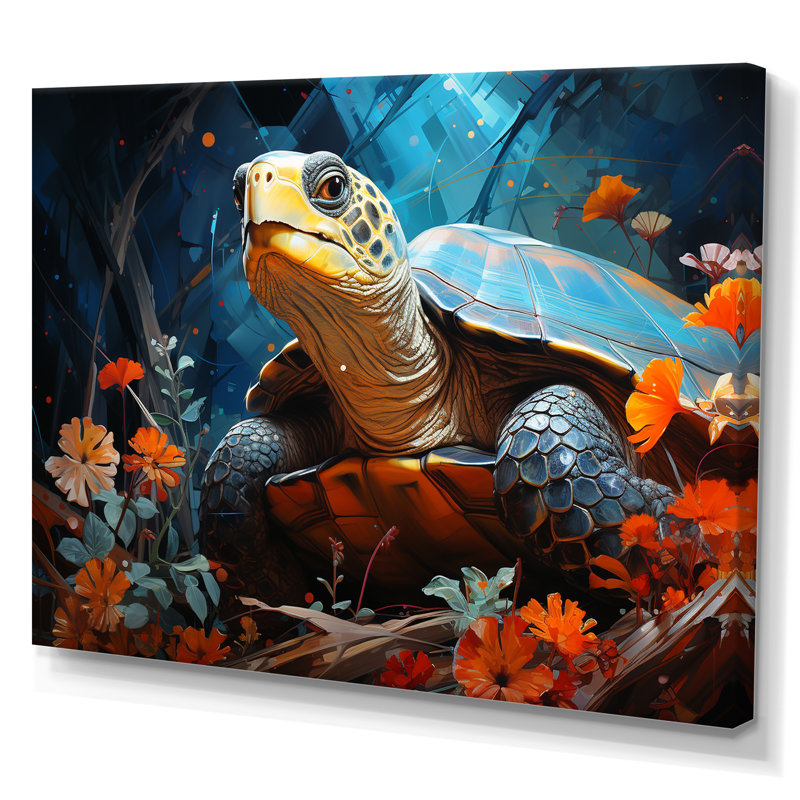 «Turtles Journey», collage floral sur toile, H 34 po x l 44 po x P 1,5 po, Toile tendue