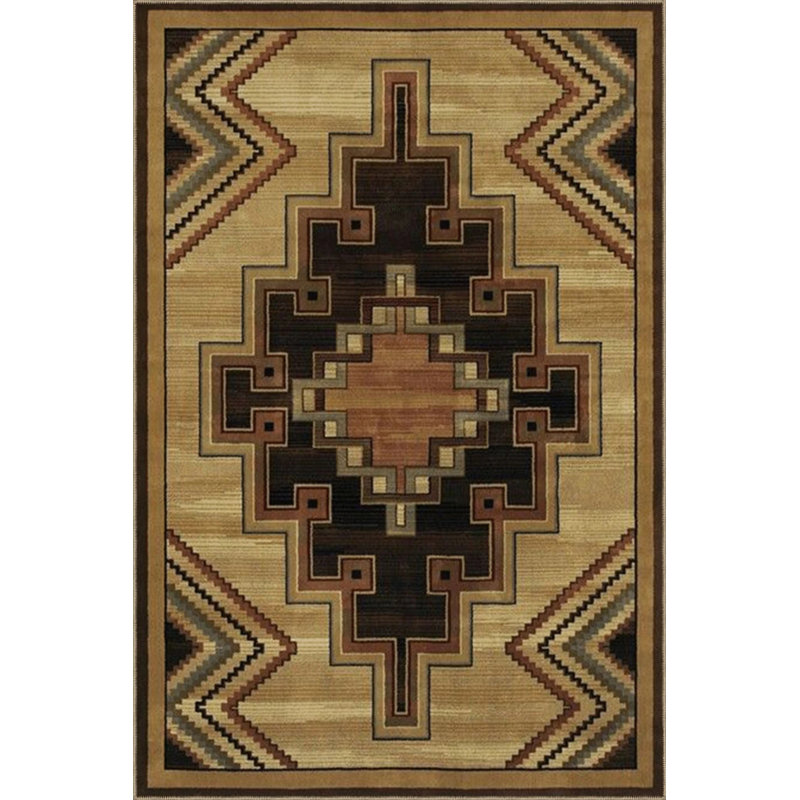Beige Colored Themed Motif Ethnic Geometric Patterned Vintage Decorative Carpet, Round 3'4"