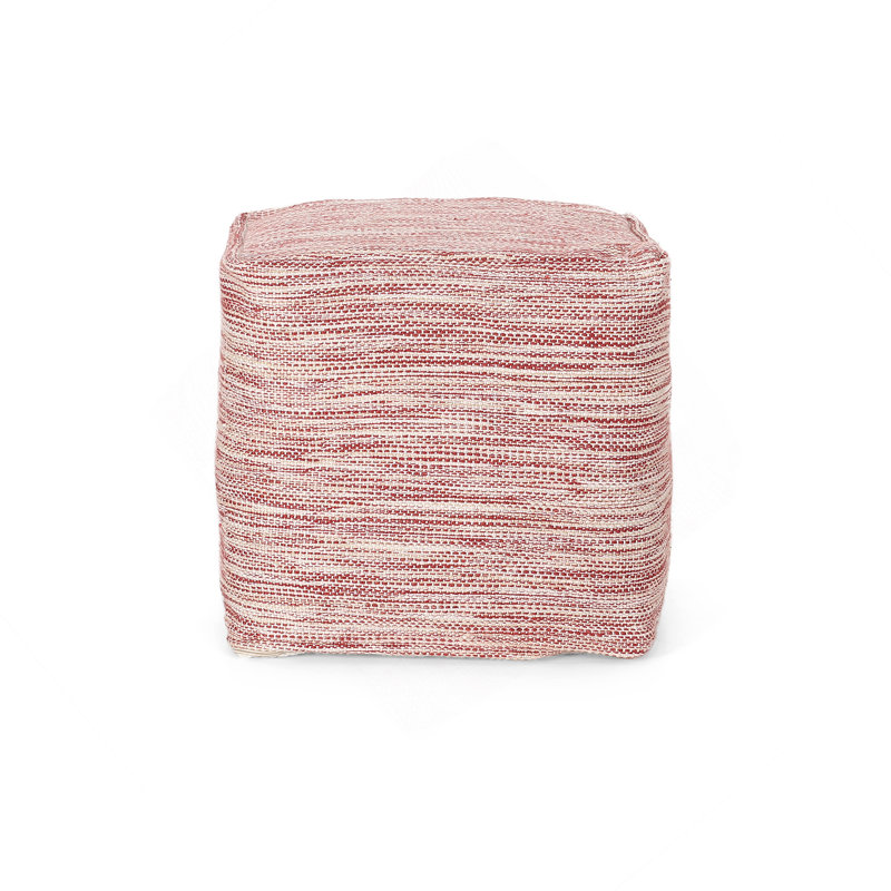 Pouf carré en coton, rouge et blanc