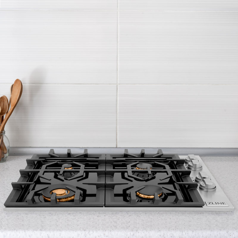 ZLINE 30 in. Gas Cooktop with 4 Burners and Porcelain Top, Black Porcelain