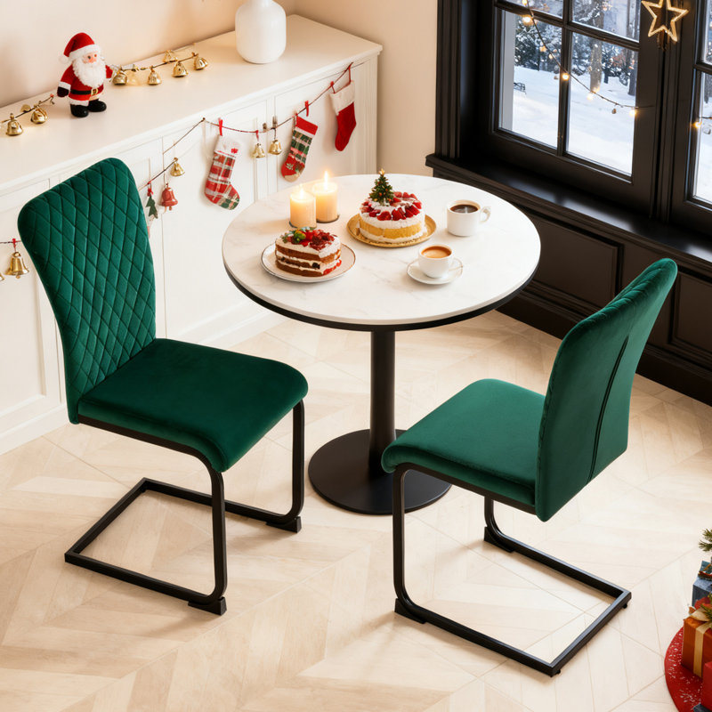 Culain Modern Upholstered Velvet Armless Dining Chair, 2, Green