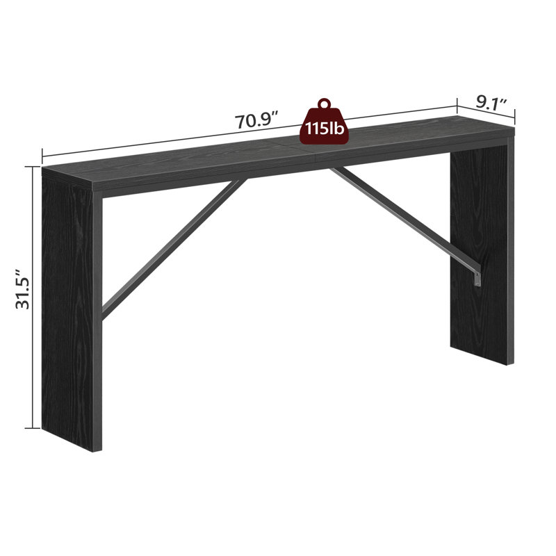 Ademara Extra Long Farmhouse Console Table For Entryway，Narrow Console Table Hallway, 31.5" H x 70.9" W x 9.1" D, Black