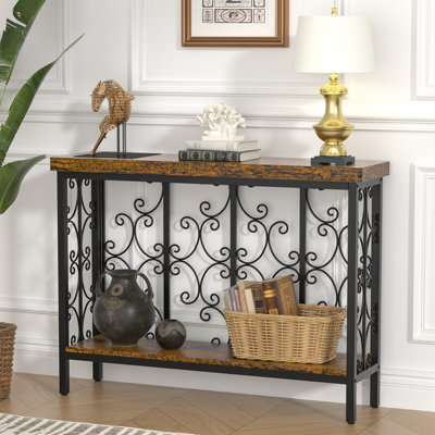 Console Table, Industrial Narrow Sofa Table Behind Couch With 2 Tier Storage Shelf, Entryway Hallway Accent Table For Living Room, Foyer, Rustic Brown