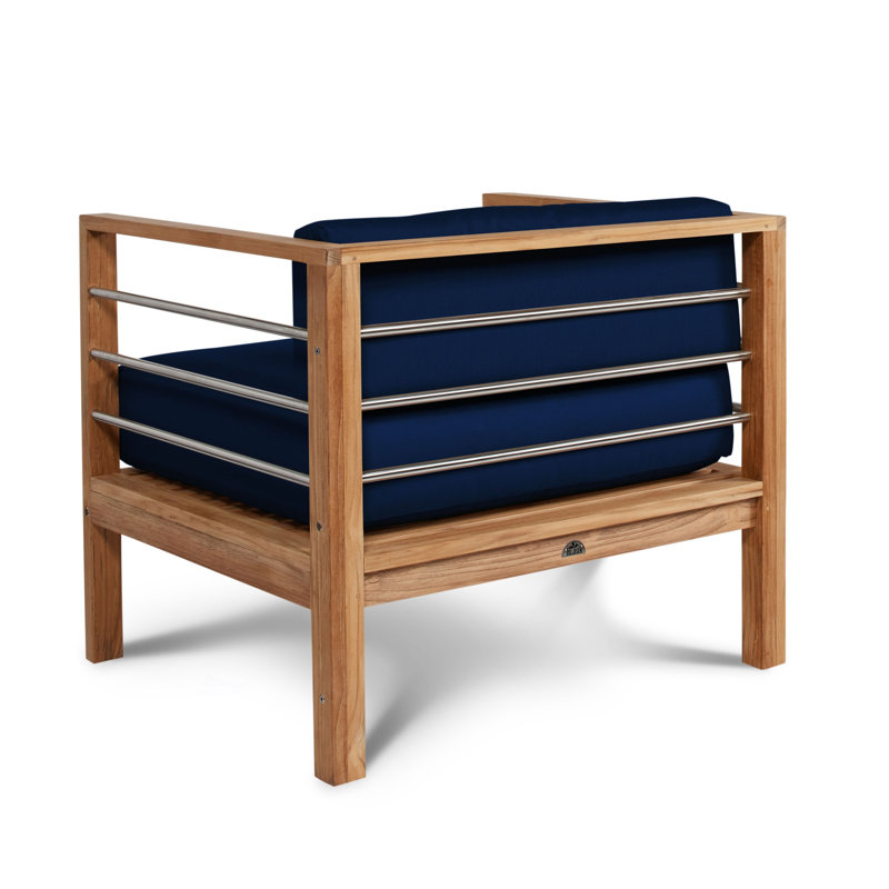 Soho Patio Chair with Sunbrella Cushions, Canvas Navy Sunbrella® Canvas, Teak Blonde