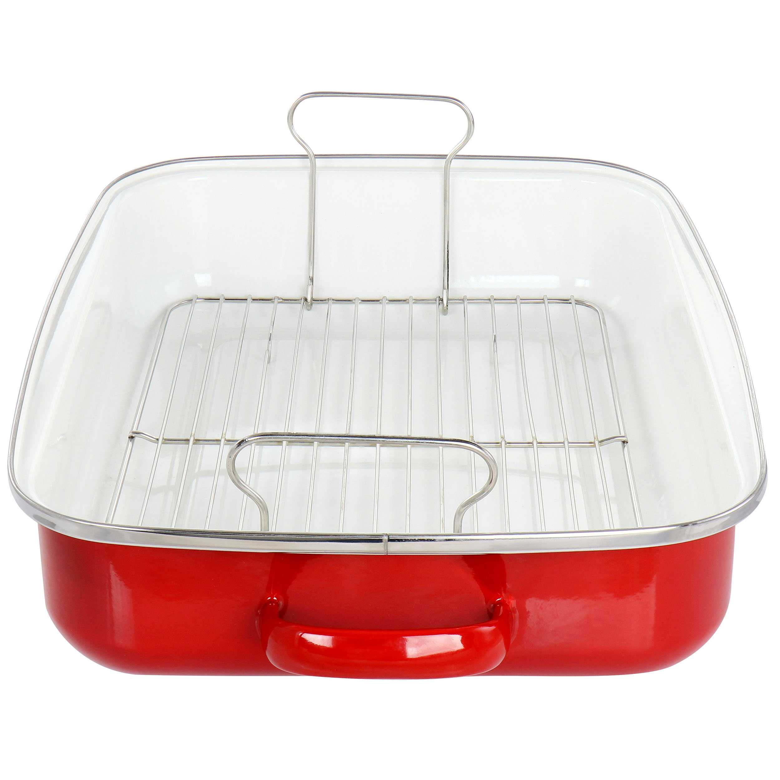 Martha Stewart 18 Inch Enamel on Steel Roasting Pan in Red with