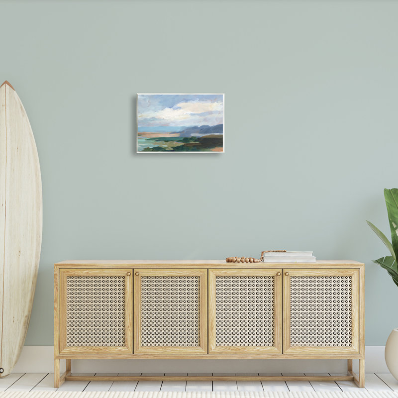 Art mural traditionnel sur la plage nuageuse par Ethan Harper, H 13 po x l 19 po